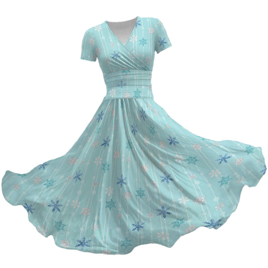 Ice Queen Snowflake Pattern - Women's V-Neck Ruched Midi Dress