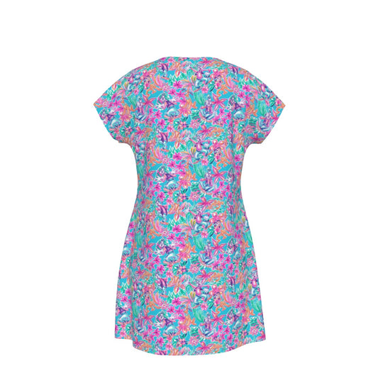 Tropical Bloom Fiesta - Playful Duo - Women's T-Shirt Dress