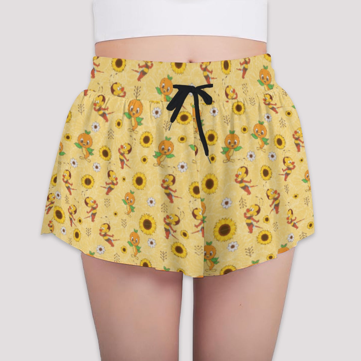 Cheerful Bee & Citrus Bird - Girls’ Flowy Pocket Shorts