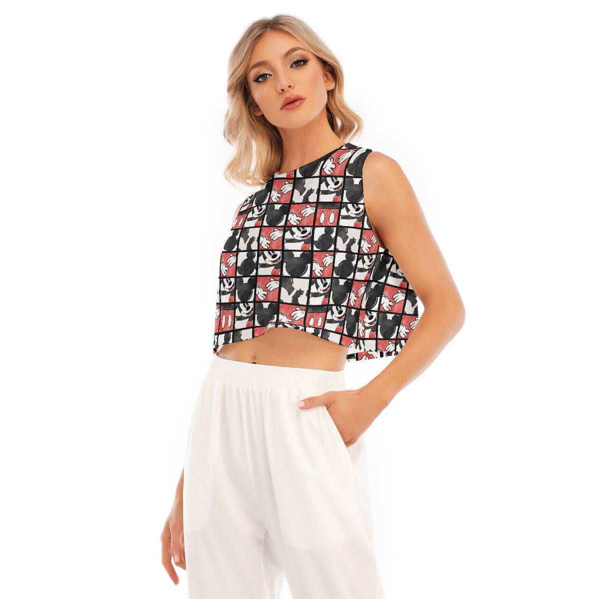 Mouse Block Party - Women’s Sleeveless Cropped Tee