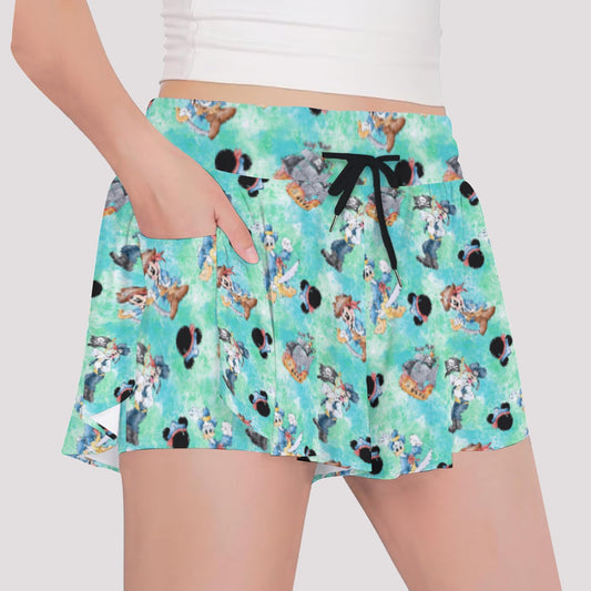 Pirate Crew Watercolor Adventure - Girls’ Flowy Pocket Shorts