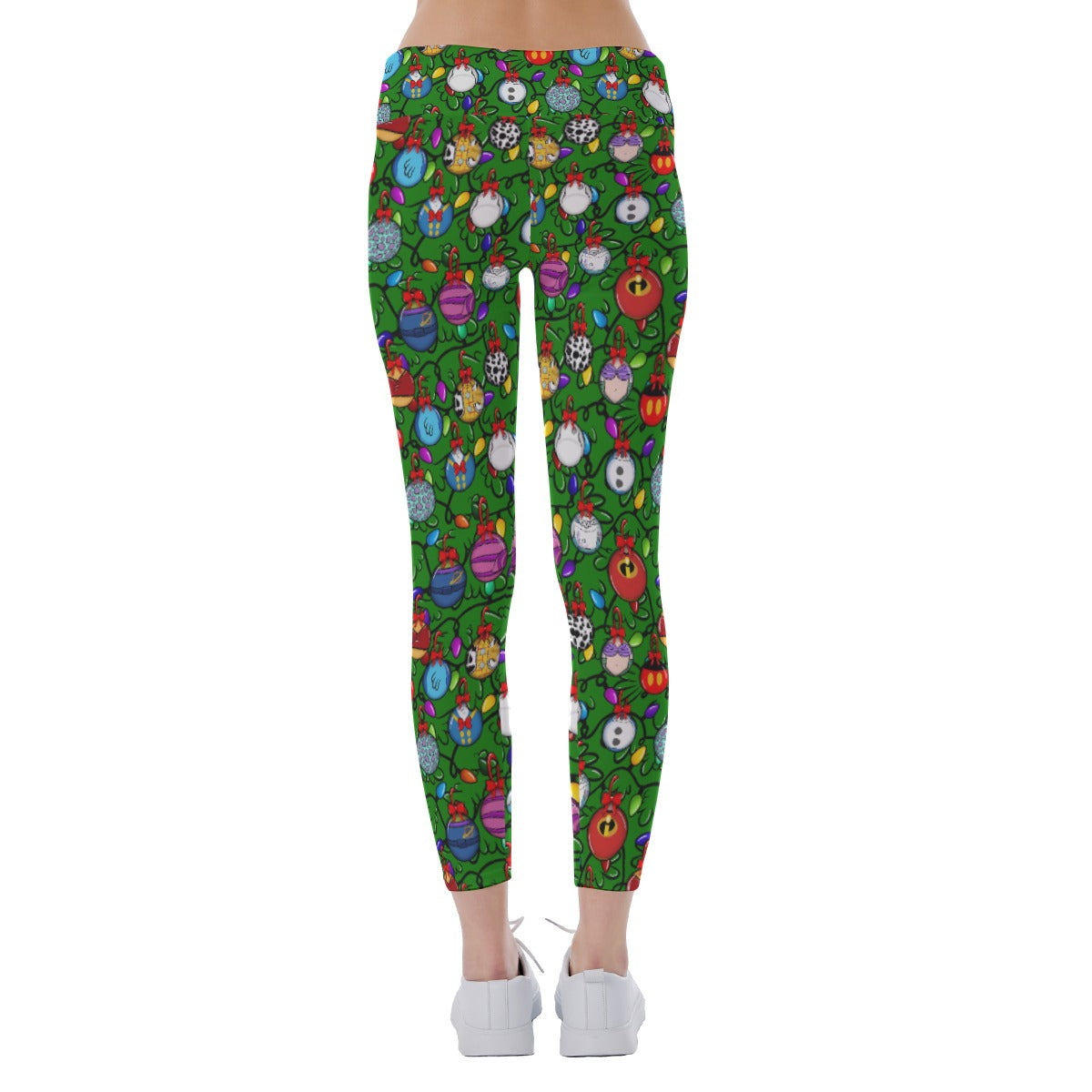 Festive Character Baubles on Green - Women's Yoga Leggings
