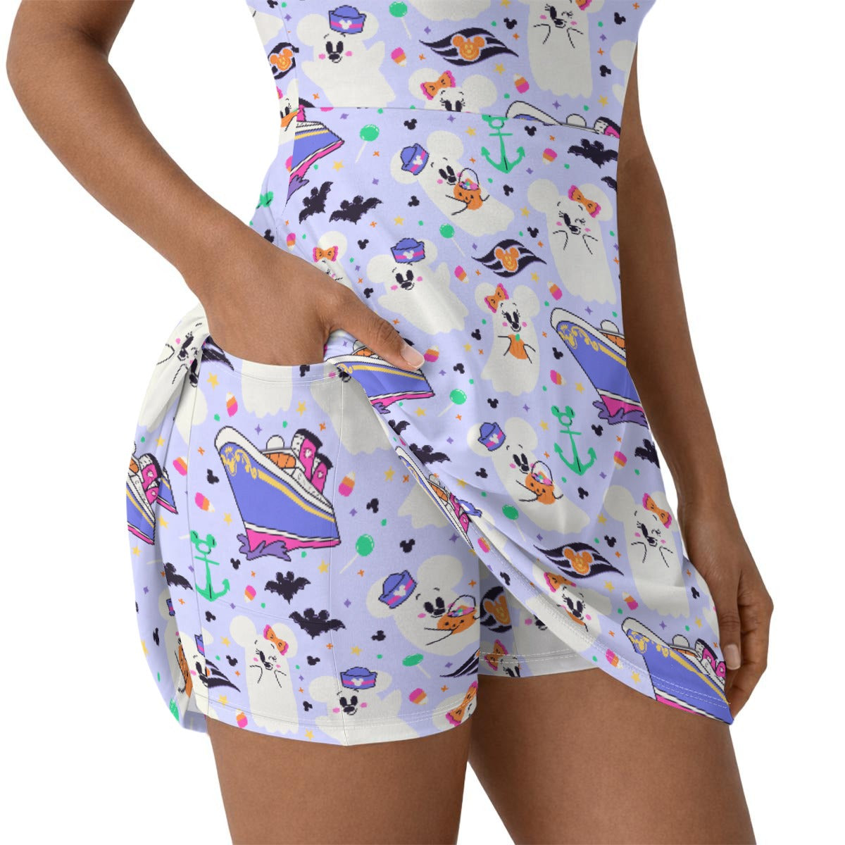 Spooky Sea Ghosts - Women’s Short Sleeve Athletic Skater Dress with Built-In Shorts
