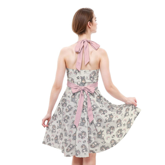 Bouncy Bunny Bliss - Women's Halter Vintage Pocket Dress