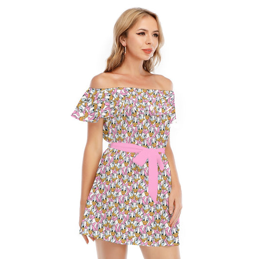 Many Faces of Sassy Duck - Women's Off-shoulder Ruffle Dress