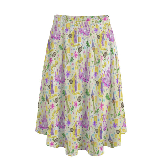 Watercolor Golden Hair Kingdom - Women’s Pocket Midi Skirt