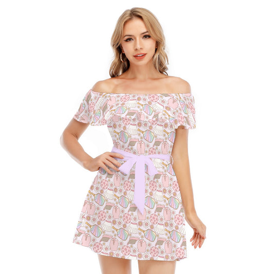 Rainbow Pickleball - Women's Off-shoulder Ruffle Dress