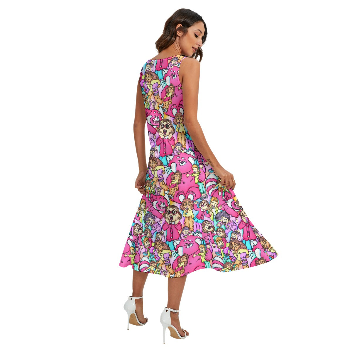 Red Panda Chaos Scenes - Women’s Diagonal Pocket Midi Dress