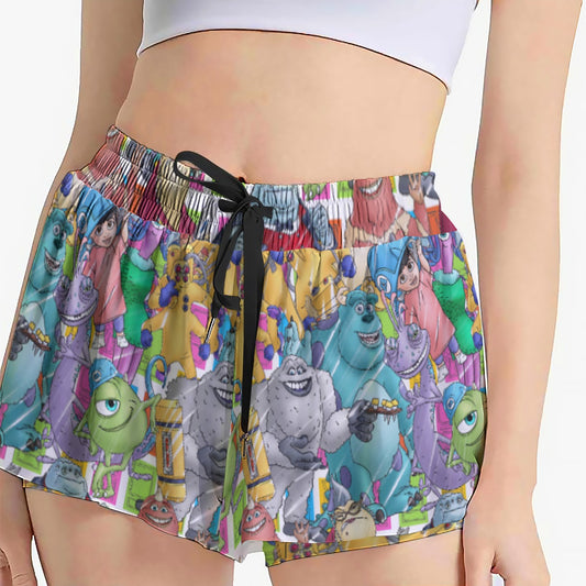 Monster Mayhem Sketched - Women's Flowy Pocket Shorts
