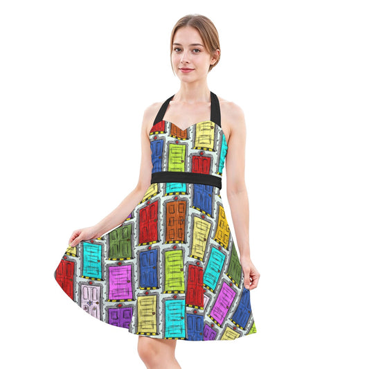 Sketchy Scare Doors - Women's Halter Vintage Pocket Dress