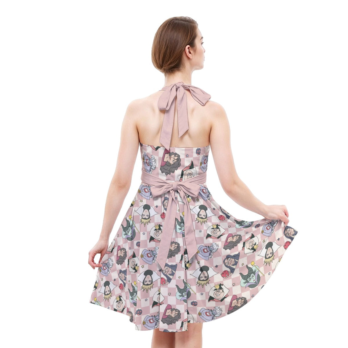 Pink Checkerboard Villains - Women's Halter Vintage Pocket Dress