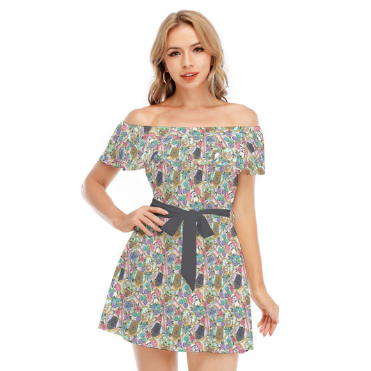Tattoo Hearts Galactic Legends - Women's Off-shoulder Ruffle Dress