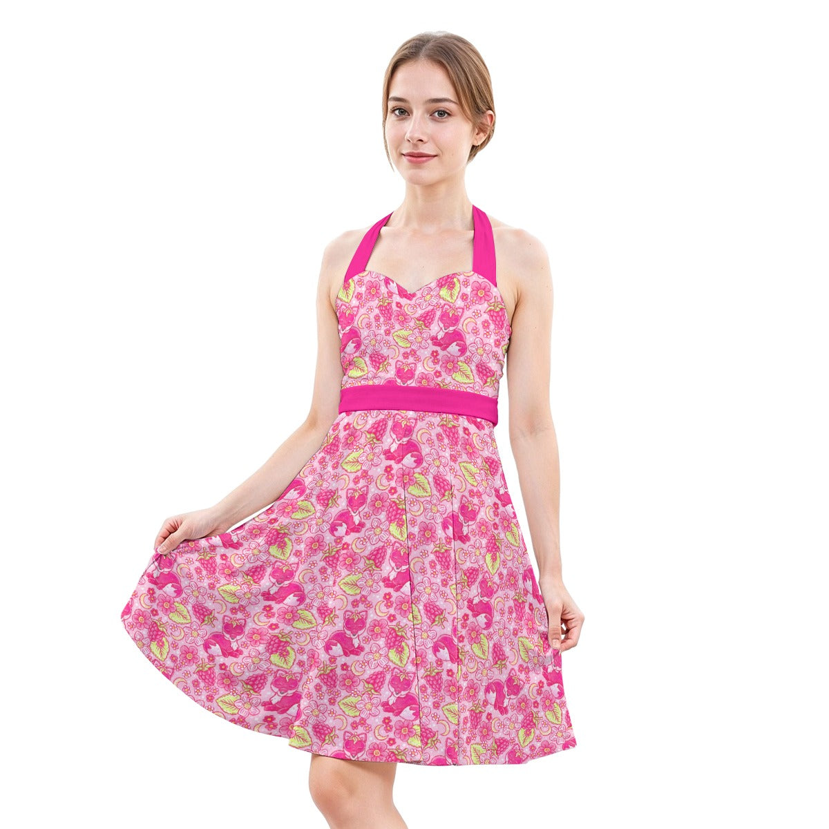 Fruitimals - Raspberry Foxes - Women's Halter Vintage Pocket Dress