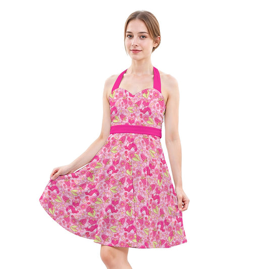 Fruitimals - Raspberry Foxes - Women's Halter Vintage Pocket Dress