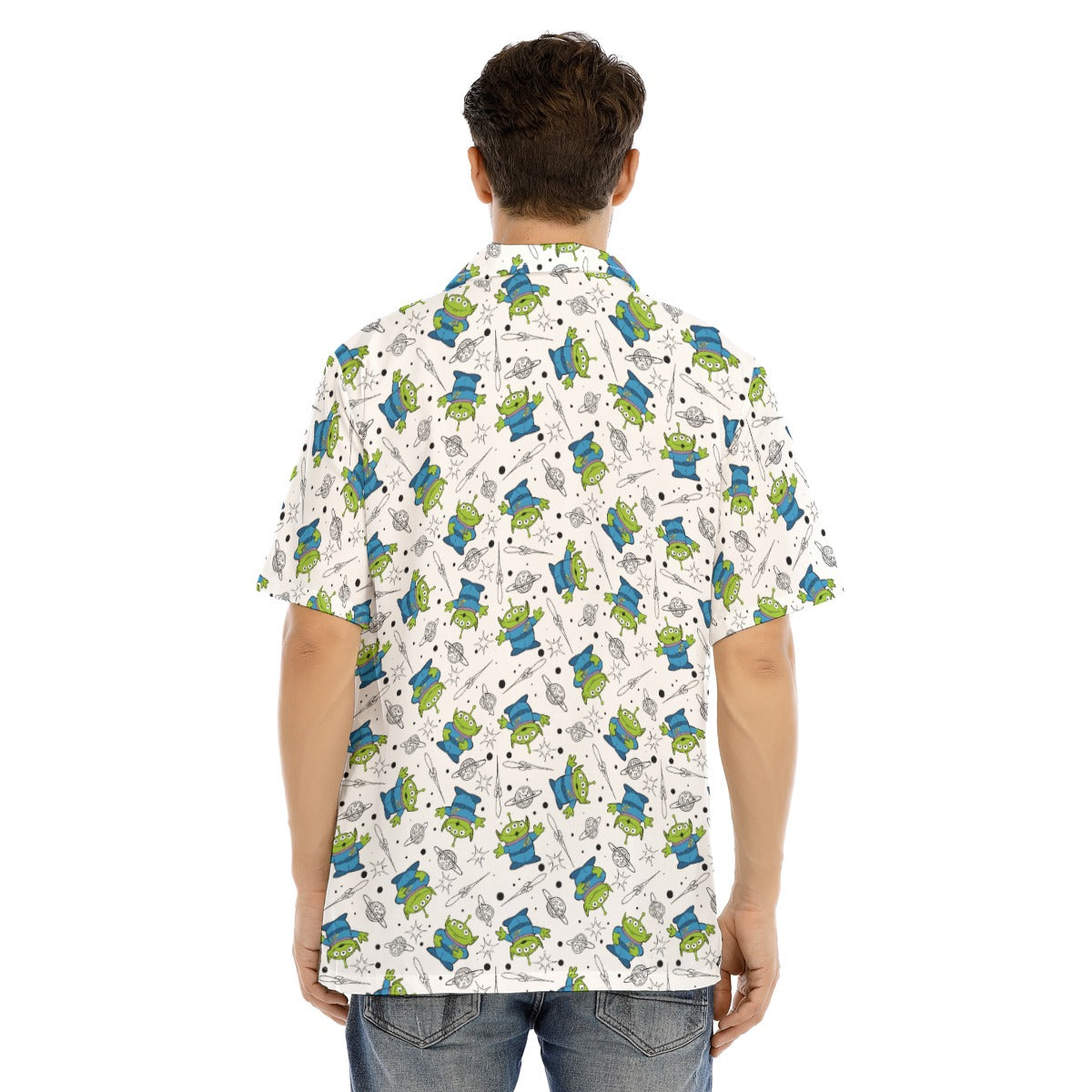 Playful Green Aliens on White - Men's Hawaiian Button Up Shirt