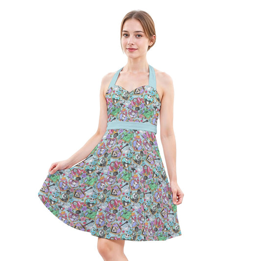 Tattoo Hearts Spooky Crew - Women's Halter Vintage Pocket Dress