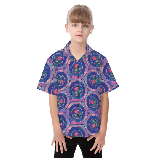 Enchanted Rose Stained Glass - Kid's Hawaiian Button Up Shirt