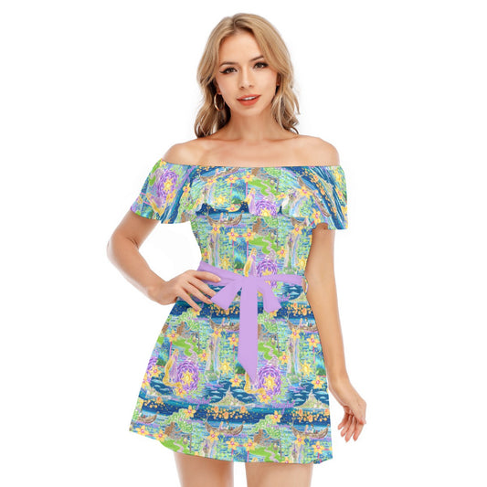 Lantern Festival Glow - Women's Off-shoulder Ruffle Dress