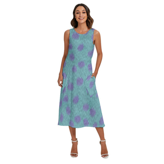 Turquoise Monster Spots - Women’s Diagonal Pocket Midi Dress