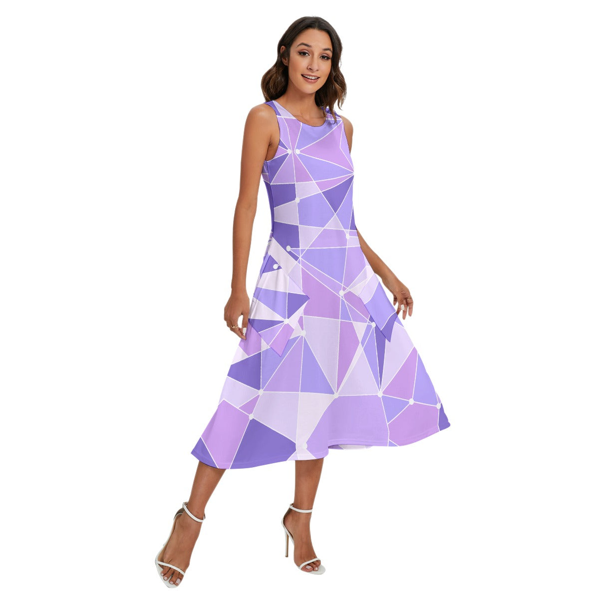 Geometric Purple Wall - Women’s Diagonal Pocket Midi Dress
