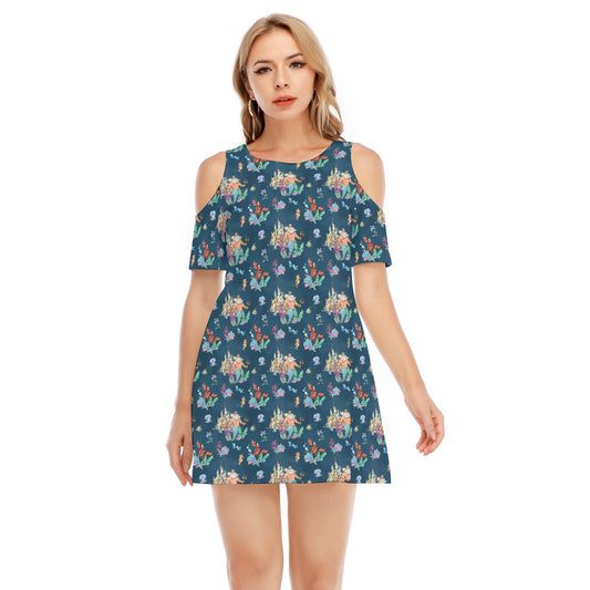 Whimsical Sea King and Crab - Women's Cold Shoulder Cotton Dress