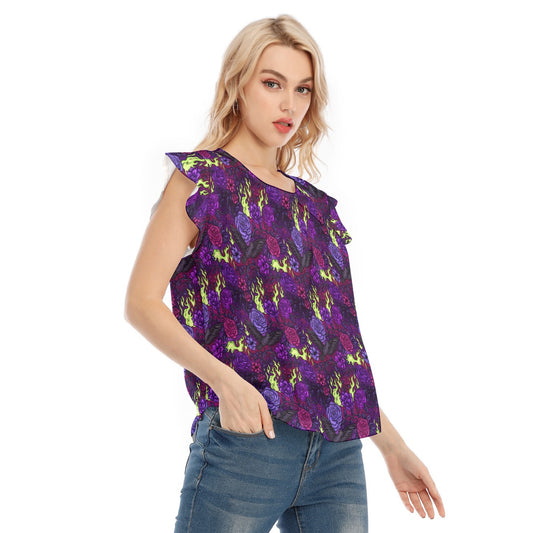 Fairytale Florals - Dark Enchantress - Women’s Flutter Sleeve Top