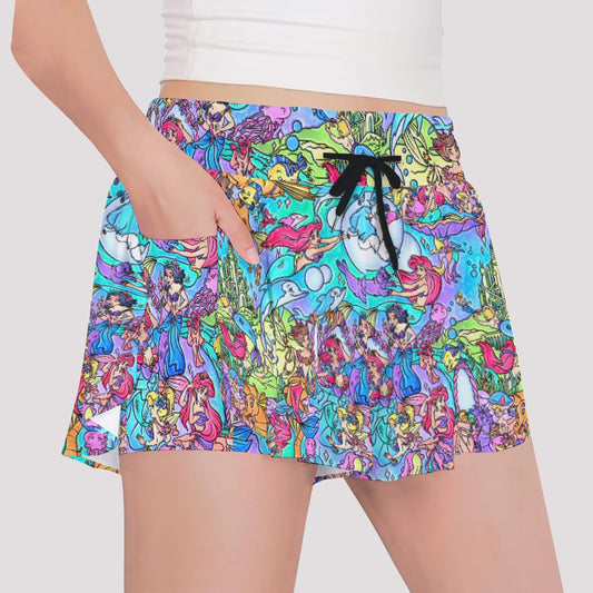 Under the Sea Storybook Scenes - Girls’ Flowy Pocket Shorts