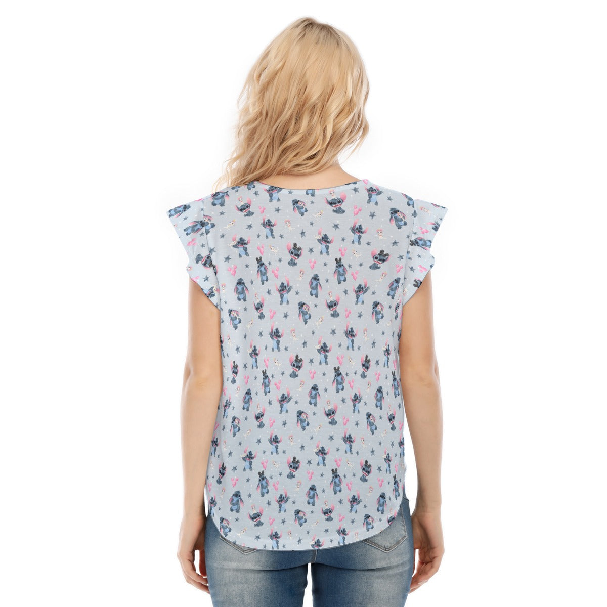 Happy Blue Alien - Women’s Flutter Sleeve Top