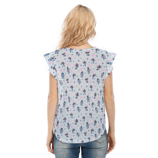 Happy Blue Alien - Women’s Flutter Sleeve Top