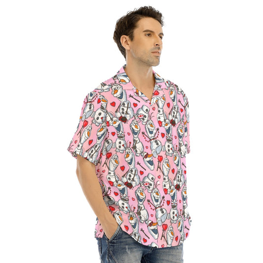 Sketched Snowman Valentine’s Day - Men's Hawaiian Button Up Shirt
