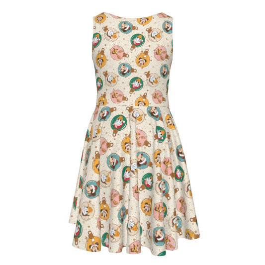 Golden Holiday Baubles - Kid's Sleeveless Skater Dress