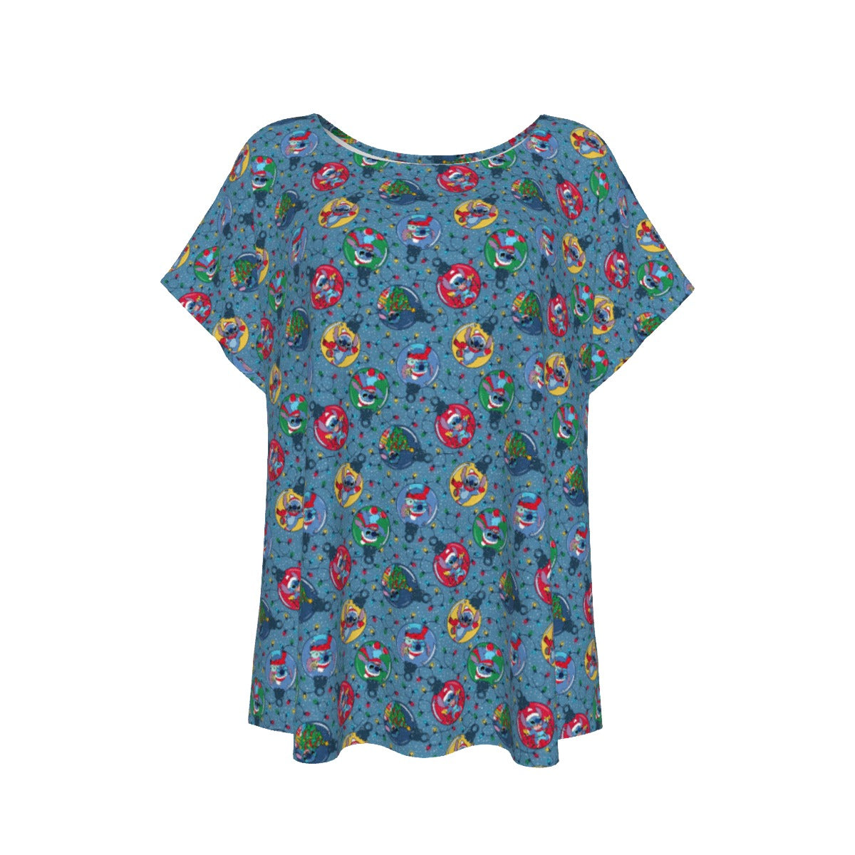 Holiday Baubles with Mischievous Blue Alien - Women’s Relaxed Fit Scoop Tee