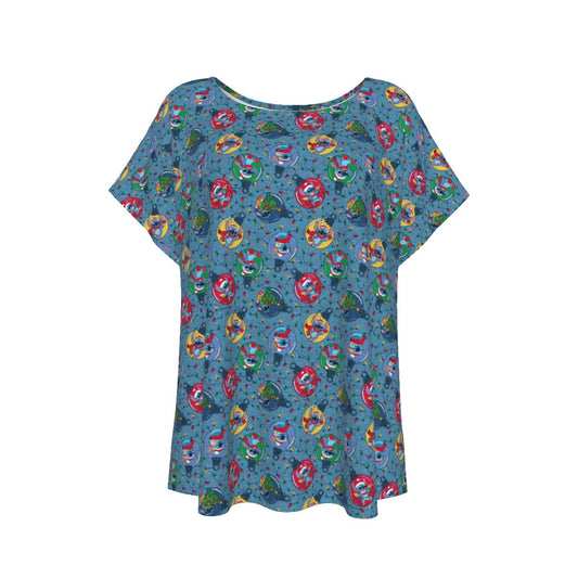 Holiday Baubles with Mischievous Blue Alien - Women’s Relaxed Fit Scoop Tee