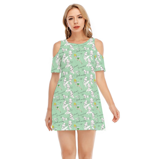 Drawing Pixie Fairy - Women's Cold Shoulder Cotton Dress