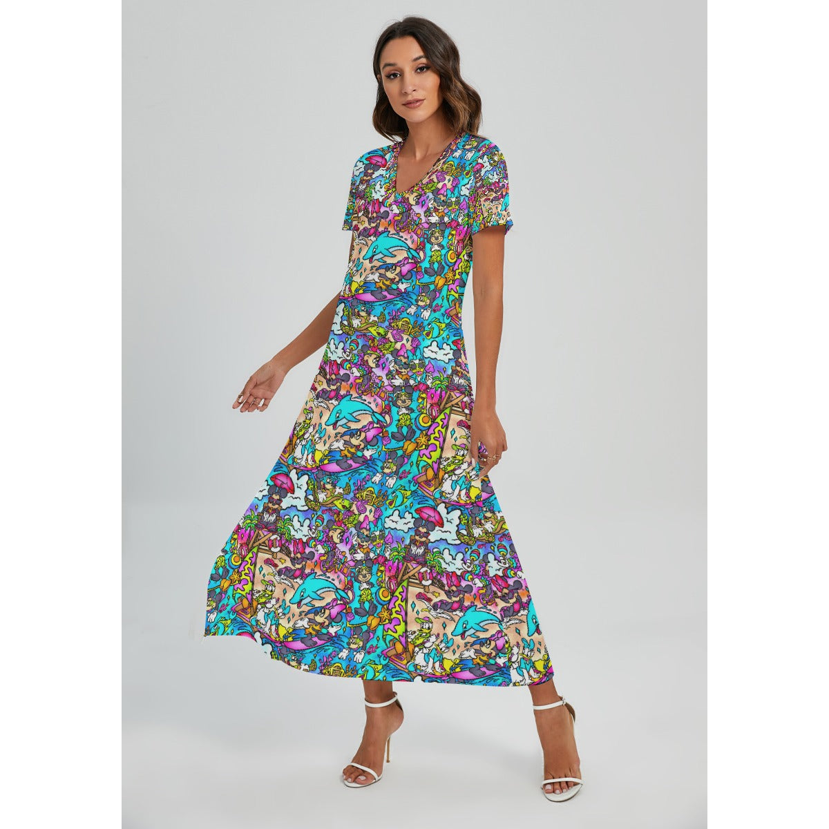 Island Beach Bash - Women's V-Neck Side Split Maxi Dress