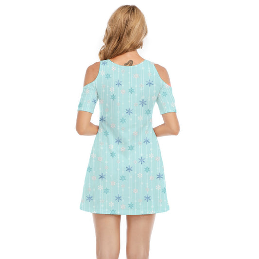 Ice Queen Snowflake Pattern - Women's Cold Shoulder Cotton Dress
