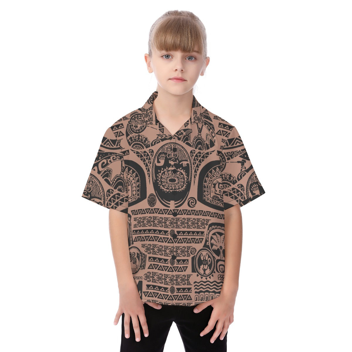 Polynesian Tattoo Motifs - Kid's Hawaiian Button Up Shirt