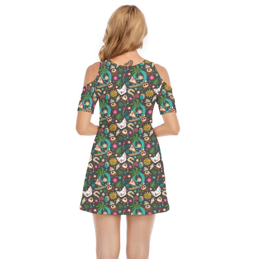 Polynesian Princess Icons - Women's Cold Shoulder Cotton Dress