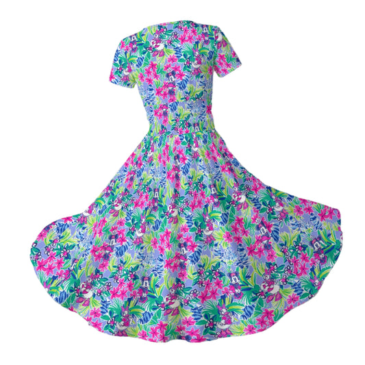 Bright Tropical Bliss - Island Mouse Duo - Women's V-Neck Ruched Midi Dress