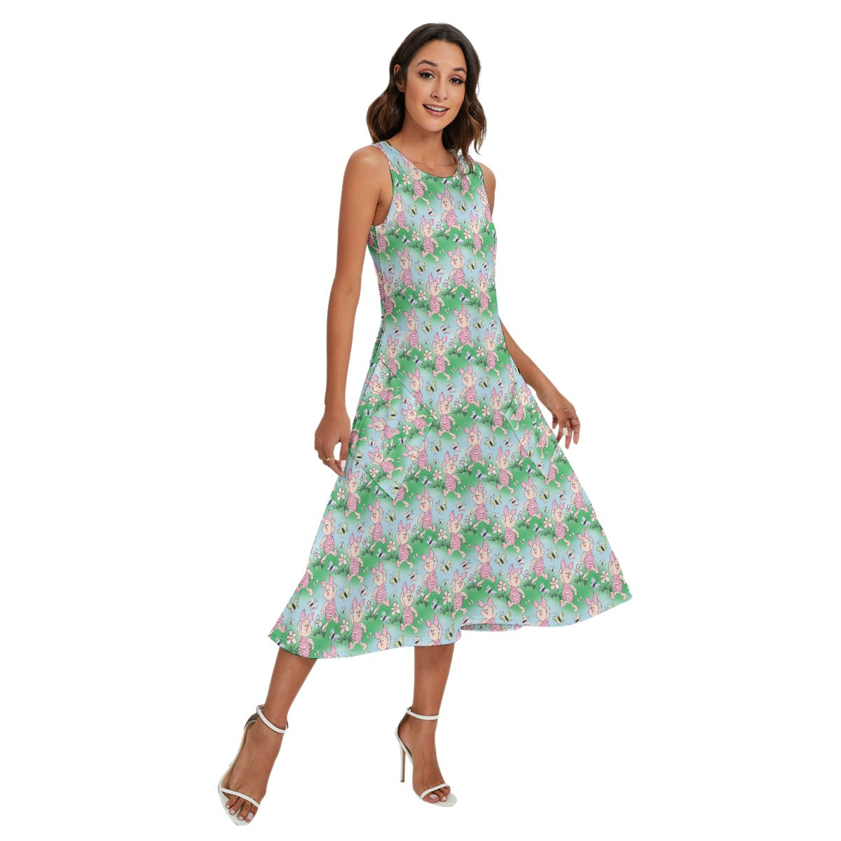 Sketched Shy Friend and Butterflies - Women’s Diagonal Pocket Midi Dress