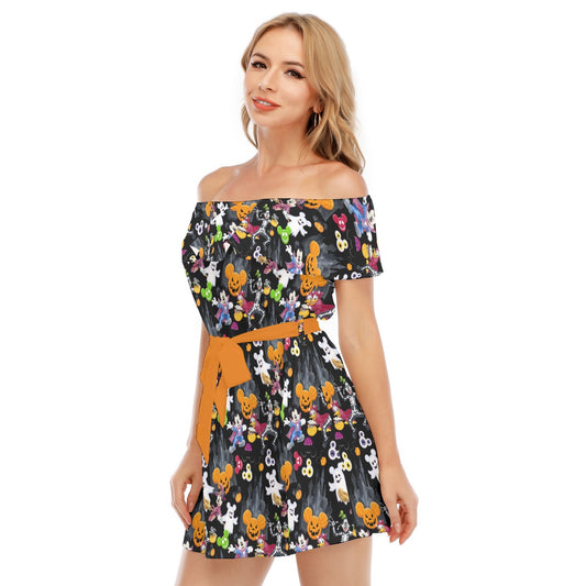 Mouse Gang Trick or Treat - Women's Off-shoulder Ruffle Dress