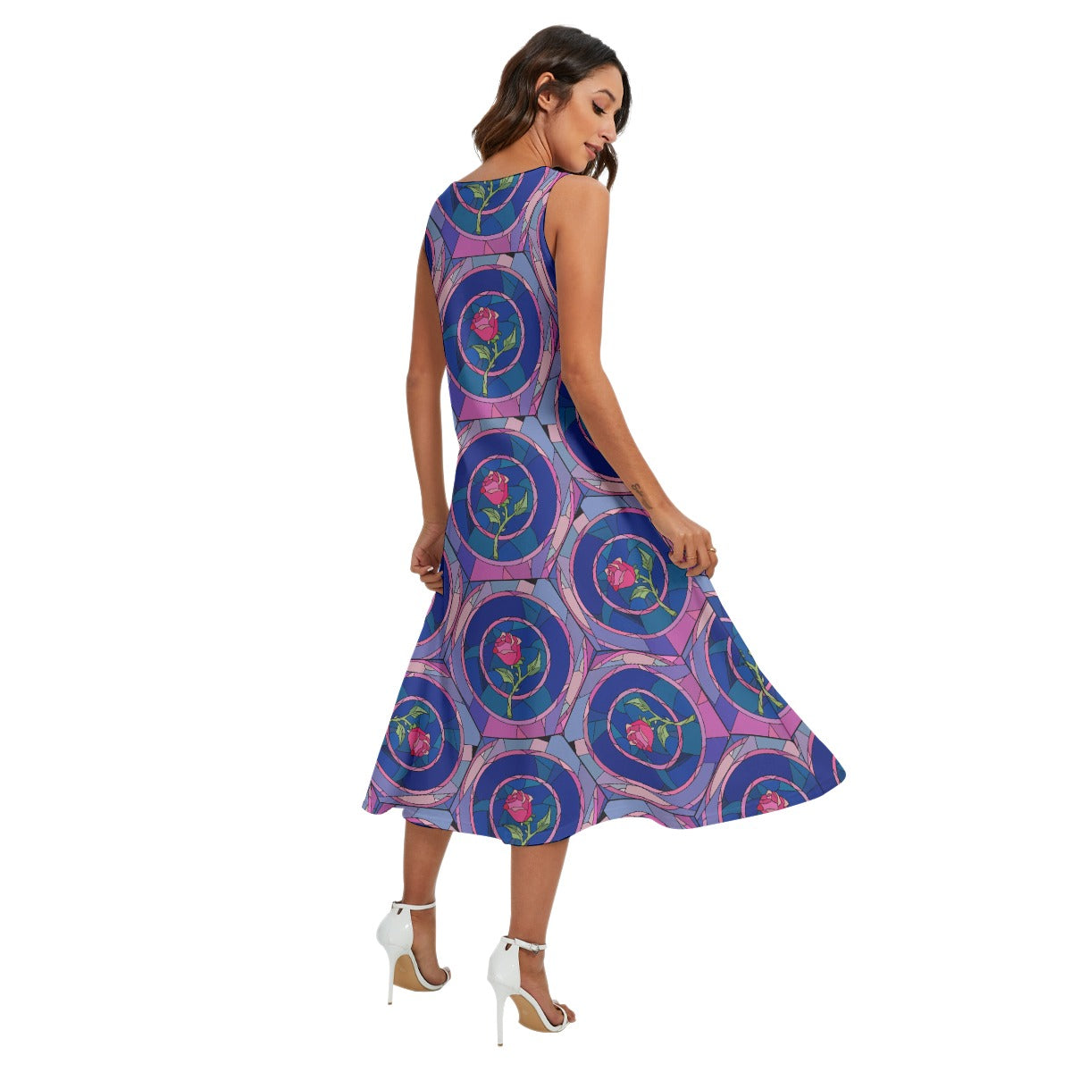 Enchanted Rose Stained Glass - Women’s Diagonal Pocket Midi Dress