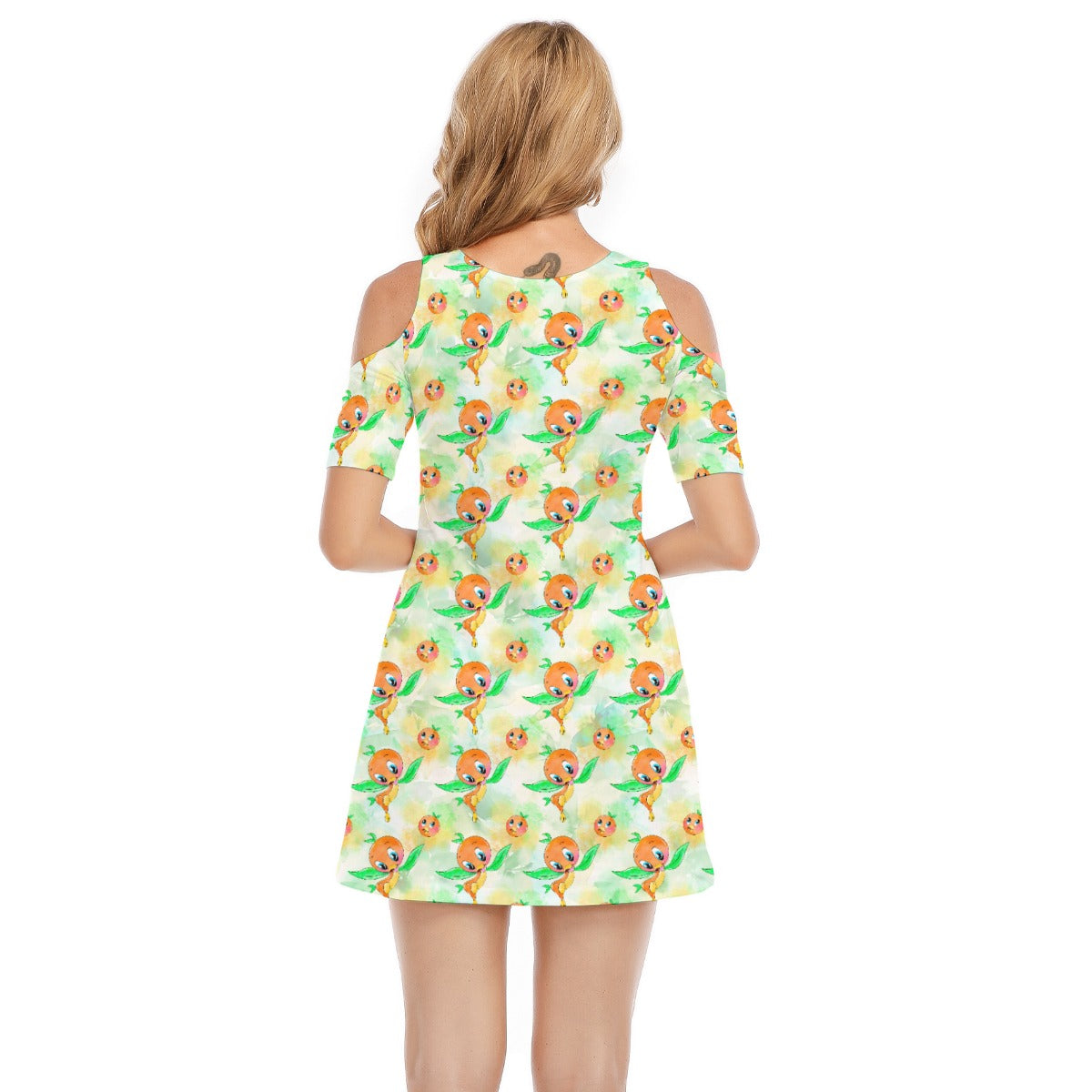 Sunny Citrus Thoughts - Women's Cold Shoulder Cotton Dress