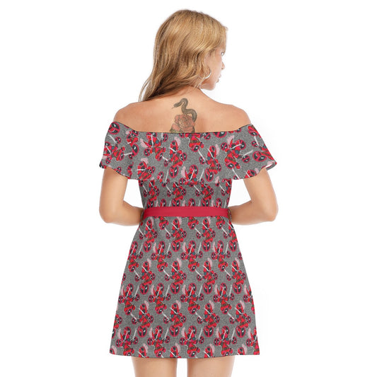 Superhero Stitch - Red Masked Hero - Women's Off-shoulder Ruffle Dress