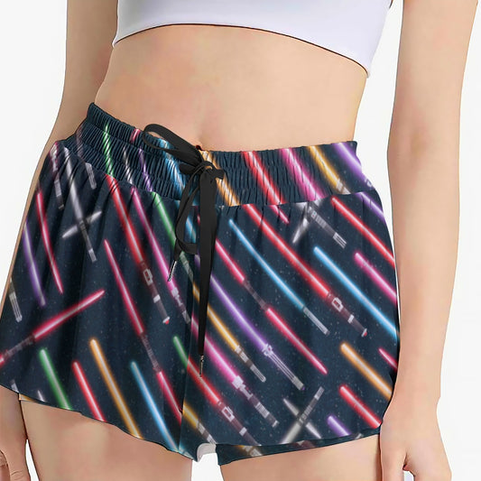Vibrant Galaxy Sabers - Women's Flowy Pocket Shorts