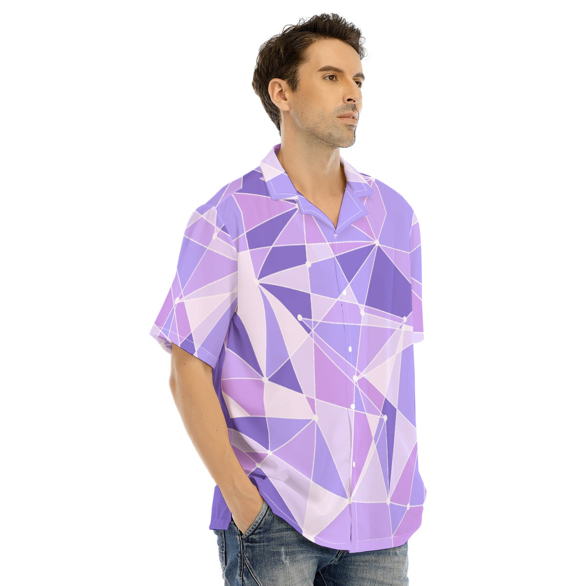 Geometric Purple Wall - Men's Hawaiian Button Up Shirt