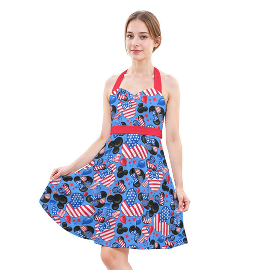 Mouse Fourth of July Celebration - Women's Halter Vintage Pocket Dress