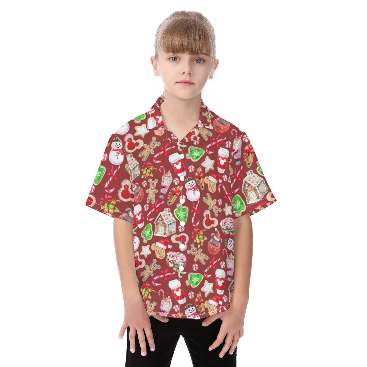 Christmas Snack Goals - Kid's Hawaiian Button Up Shirt