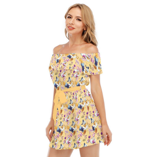 Feisty Marathon Match-Up - Women's Off-shoulder Ruffle Dress