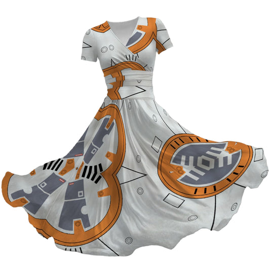 Little Round Droid - Women's V-Neck Ruched Midi Dress